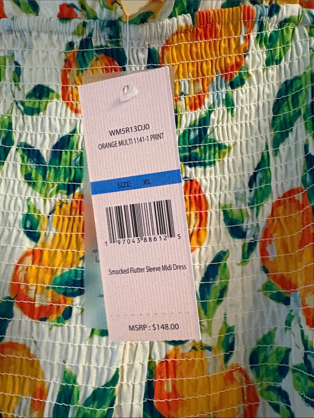 NWT Nanette Lepore Smocked Flutter Sleeve Midi Dress Orange Multi Print XL - Picture 3 of 6